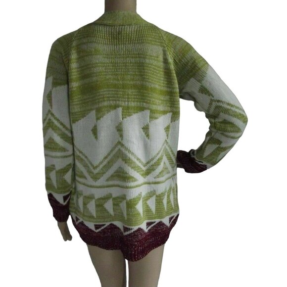 Mudd Cardigan Sweater Womens Junior XL Aztec Button Green Burgundy & Off-White - Picture 7 of 8